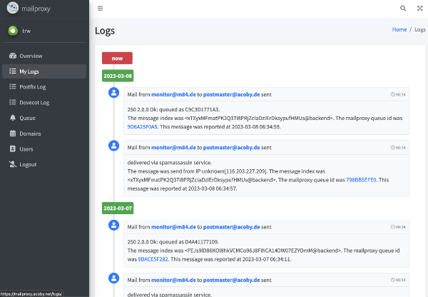 MailProxy Logs